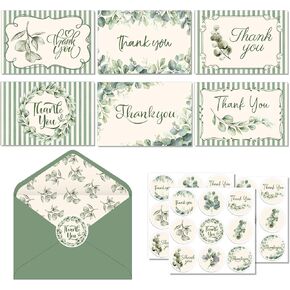 24 Pcs Eucalyptus Thank You Cards 4x6 Blank Note Cards, Envelopes, Stickers in Kuwait