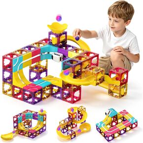 3-in-1 Magnetic Building Block Set 92PC, Magnetic Tiles, Ball Run, and Race Train Track – STEM Educational Toy for Kids Aged 3+ in Kuwait