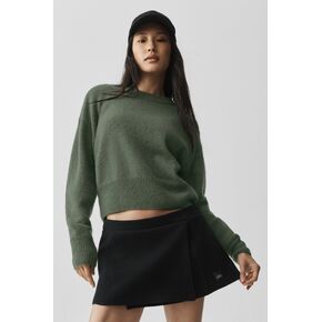 Alo Yoga Wool Cashmere Cropped New Class Crewneck Sweater - Bamboo Green in Kuwait