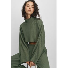 Alo Yoga Ribbed Cropped Reset Long Sleeve - Bamboo Green in Kuwait