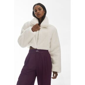Alo Yoga Faux Fur Cropped Amore Jacket - Ivory in Kuwait