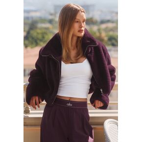 Alo Yoga Faux Fur Cropped Amore Jacket - Rich Bordeaux in Kuwait