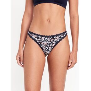 Old Navy Mid-Rise Everday Cotton Thong - Navy Floral in Kuwait