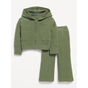 Old Navy Cozy Ribbed Hoodie and Flared Pants Set for Toddler Girls - Olive Through This in Kuwait