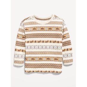 Old Navy Printed Long-Sleeve Unisex T-Shirt for Toddler - Cream Fairisle in Kuwait