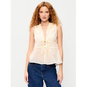 Old Navy Sleeveless V-Neck Tie-Front Top - Creme De La Creme in Kuwait
