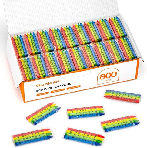 Shuttle Art Crayons Bulk Set - 200 Packs of 4 Assorted Colors (Total 800 Pieces), Non-Toxic Crayons Individual Packs for Party Favors, Restaurants, School Supplies for Teachers in Kuwait