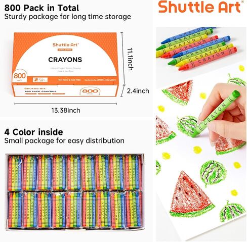 Shuttle Art Crayons Bulk Set - 200 Packs of 4 Assorted Colors (Total 800 Pieces), Non-Toxic Crayons Individual Packs for Party Favors, Restaurants, School Supplies for Teachers in Kuwait