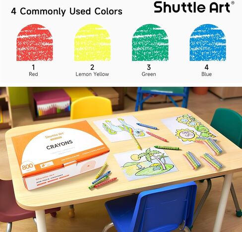 Shuttle Art Crayons Bulk Set - 200 Packs of 4 Assorted Colors (Total 800 Pieces), Non-Toxic Crayons Individual Packs for Party Favors, Restaurants, School Supplies for Teachers in Kuwait