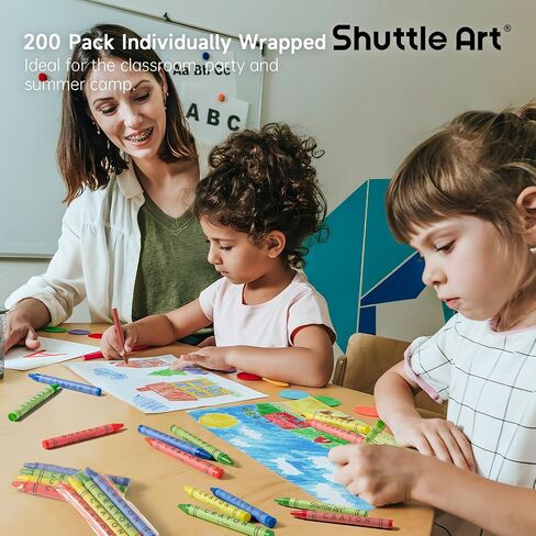 Shuttle Art Crayons Bulk Set - 200 Packs of 4 Assorted Colors (Total 800 Pieces), Non-Toxic Crayons Individual Packs for Party Favors, Restaurants, School Supplies for Teachers in Kuwait