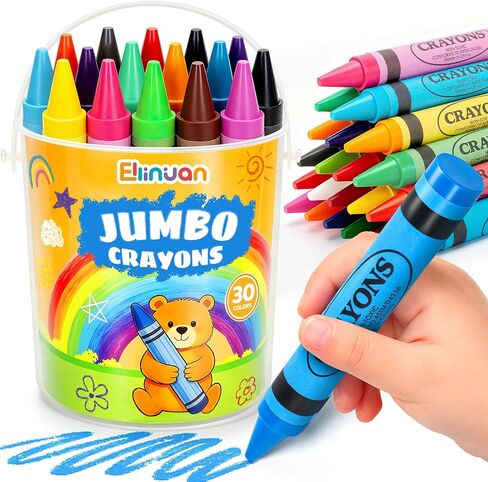30 Colors Jumbo Crayons for Toddlers, Washable Easy Grip Large Crayons for Kids, Non-Toxic Big Crayon for Coloring, School Art Crafts Supplies, Classroom Must Haves, Birthday Gifts for Boys Girls in Saudi Arabia