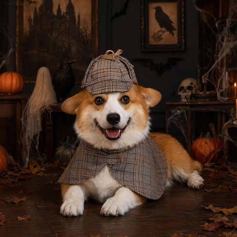 Pet Costume Set Dog Detective Cloak and Hat for Small Dogs Cats in Kuwait