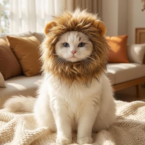 Lion Mane Wig for Cats- Funny Pet Cat Halloween Costumes Adjustable in Kuwait