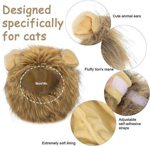 Lion Mane Wig for Cats- Funny Pet Cat Halloween Costumes Adjustable in Kuwait