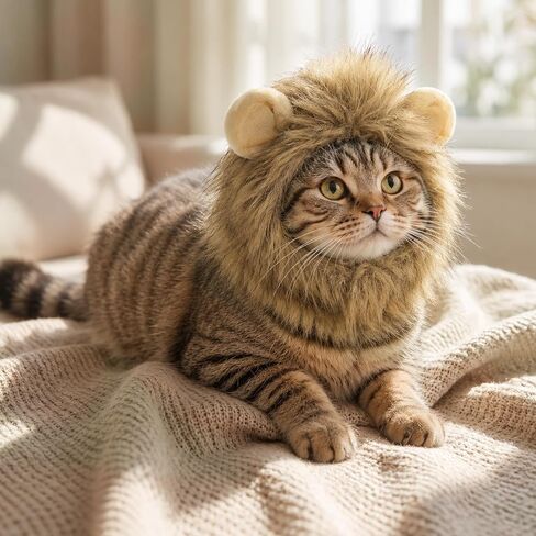 Lion Mane Wig for Cats- Funny Pet Cat Halloween Costumes Adjustable in Kuwait