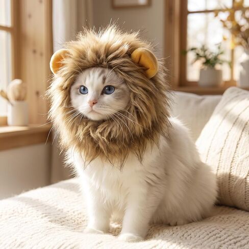 Lion Mane Wig for Cats- Funny Pet Cat Halloween Costumes Adjustable in Kuwait
