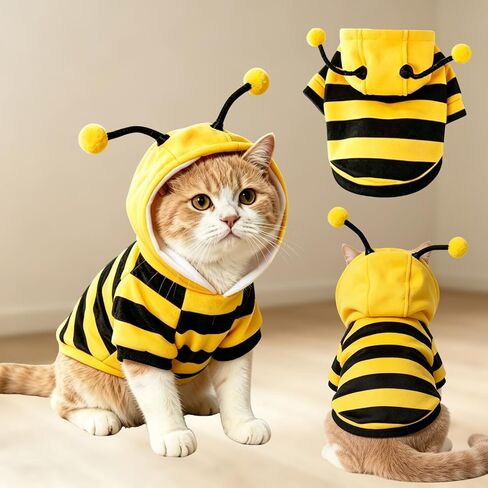 Bee Stripes Cat Halloween Costumes for Sphynx and Small Dog, Yellow XXS in Kuwait