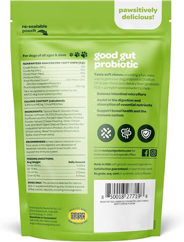 Probiotic Chews for Dogs Gut Health | Tasty Pre and Probiotics for Dogs Digestive Health with Pumpkin Dog Probiotics and Digestive Enzymes | NASC Certified & Made in The USA | 60 Chews in Kuwait