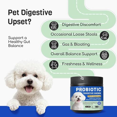 Probiotics for Dogs, 10B CFU, Digestive Health, 180 Chews in Kuwait
