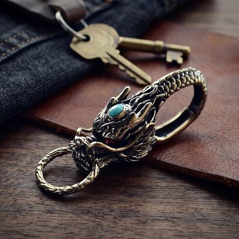 VALICLUD Dragon Head Keychain Vintage Feng Shui Chinese Dragon Bead Key Ring Good Luck Key Holder Car Purse Bag Charm Pendent for Safely Wealth Porsperity Success in Kuwait
