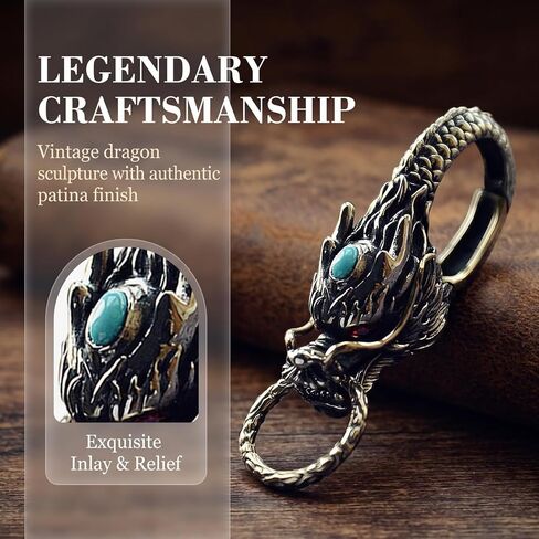 VALICLUD Dragon Head Keychain Vintage Feng Shui Chinese Dragon Bead Key Ring Good Luck Key Holder Car Purse Bag Charm Pendent for Safely Wealth Porsperity Success in Kuwait