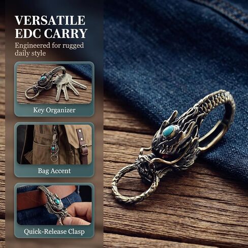 VALICLUD Dragon Head Keychain Vintage Feng Shui Chinese Dragon Bead Key Ring Good Luck Key Holder Car Purse Bag Charm Pendent for Safely Wealth Porsperity Success in Kuwait