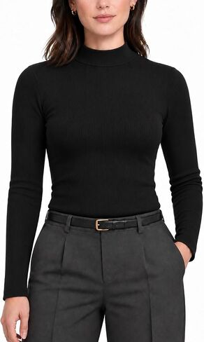 Zengjo Womens Mock Neck Long Sleeve Tops Ribbed Thermal Base Layer Shirt Stretch in Kuwait