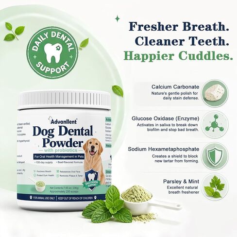 Dog Dental Powder with Probiotics, Dog Teeth Cleaning 200g in Kuwait
