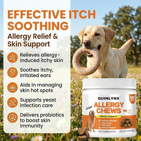Allergy Chews for Dogs, Dog Probiotics, Yeast Support, Itchy Skin & Ears Relief, Hot Spots Support, for All Breeds & Sizes, 200g Soft Treats in Kuwait