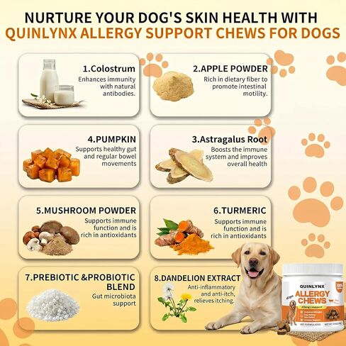 Allergy Chews for Dogs, Dog Probiotics, Yeast Support, Itchy Skin & Ears Relief, Hot Spots Support, for All Breeds & Sizes, 200g Soft Treats in Kuwait