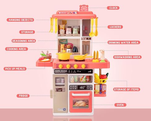 Kids Kitchen Play Set，Interactive Kids Kitchen Play Set with 50Pcs of Pretend Kitchen Toys，Realistic Sound Effects，and Simulated Functionality - Suitable for Toddlers Aged 3-5 Years(Pink) in Saudi Arabia