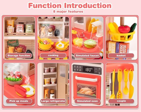 Kids Kitchen Play Set，Interactive Kids Kitchen Play Set with 50Pcs of Pretend Kitchen Toys，Realistic Sound Effects，and Simulated Functionality - Suitable for Toddlers Aged 3-5 Years(Pink) in Saudi Arabia