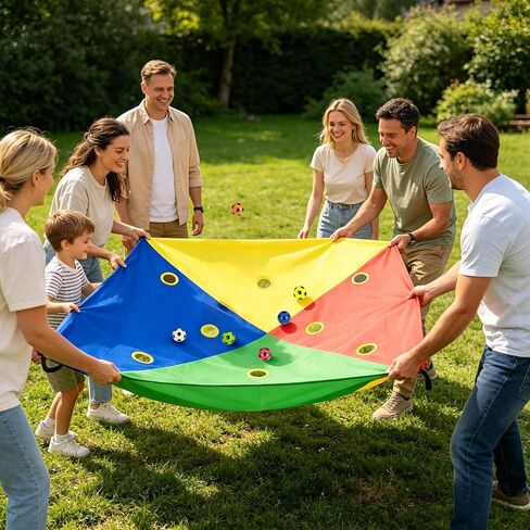 Team Building Activity Tarp with Holes and 6pcs Balls, Office School Field Day Group Teamwork Game, Church Rally, Gym Class Exercise, Family Reunion Fun, Outdoor Party Activity in Saudi Arabia