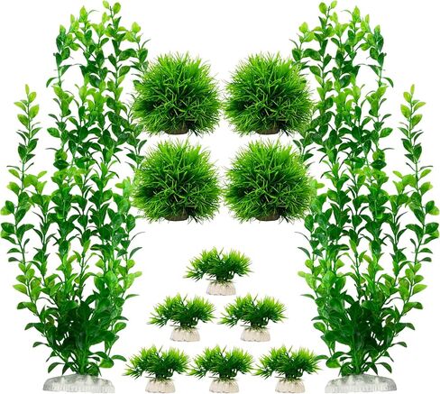 Artificial Aquarium Plants Set, Extra Large 21‑Inch Tall Plants(2 Pcs), with Medium & Small Ornaments, 12 Pcs Plastic Fish Tank Decor for Freshwater Saltwater Aquarium in Kuwait