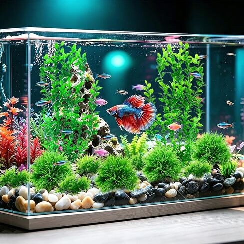 Artificial Aquarium Plants Set, Extra Large 21‑Inch Tall Plants(2 Pcs), with Medium & Small Ornaments, 12 Pcs Plastic Fish Tank Decor for Freshwater Saltwater Aquarium in Kuwait