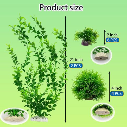 Artificial Aquarium Plants Set, Extra Large 21‑Inch Tall Plants(2 Pcs), with Medium & Small Ornaments, 12 Pcs Plastic Fish Tank Decor for Freshwater Saltwater Aquarium in Kuwait