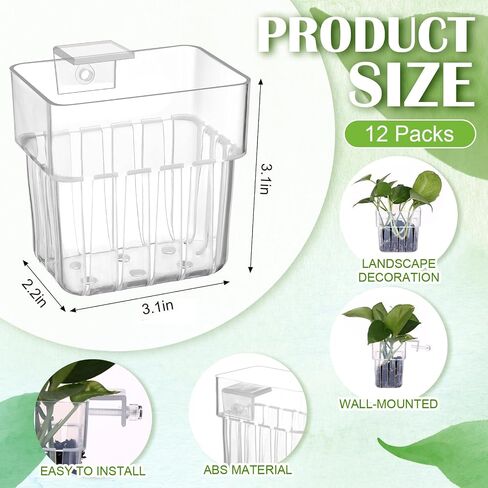 12 Pack Top Hanging Fish Tank Plant Pot Clear Aquarium Plant Holder with Hook Aquatic Plant Cup Holder Aquarium Aquatic P-lant Pot Water Landscape Decoration for P-lant Water Feature Decoration in Kuwait
