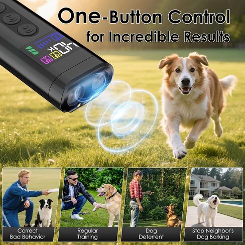 Dog Bark Deterrent Device, 65 FT Range,3X Ultrasonic Bark Deterrent Device & Ultrasonic Dog Trainer - Anti-Barking Device with Color Display, Safe & Effective Alternative to Bark Collars - Orange in Kuwait