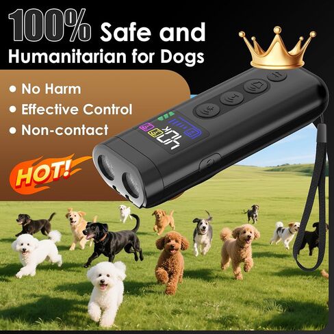 Dog Bark Deterrent Device, 65 FT Range,3X Ultrasonic Bark Deterrent Device & Ultrasonic Dog Trainer - Anti-Barking Device with Color Display, Safe & Effective Alternative to Bark Collars - Orange in Kuwait