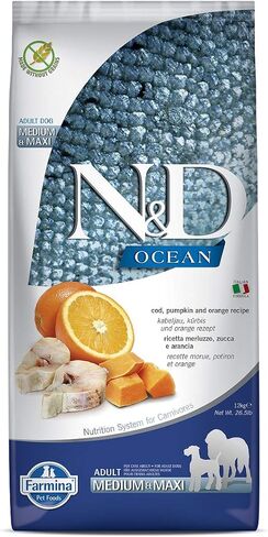 Grain-Free Codfish & Orange Pumpkin Dog Food, Medium/Maxi, 26.4 lb by Farmina in Kuwait