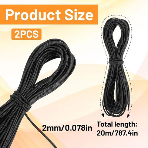2 Rolls 1/6 Inch Black Elastic Cord, 65ft Heavy Duty Round Elastic Shock Cord Nylon Stretch String Bungee Rope Kayak Stretch String Rope for DIY Crafting Sewing, Luggage, Camping, Tie Downs in Kuwait