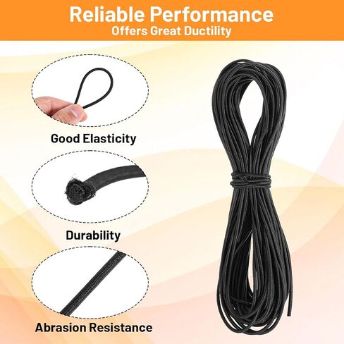 2 Rolls 1/6 Inch Black Elastic Cord, 65ft Heavy Duty Round Elastic Shock Cord Nylon Stretch String Bungee Rope Kayak Stretch String Rope for DIY Crafting Sewing, Luggage, Camping, Tie Downs in Kuwait