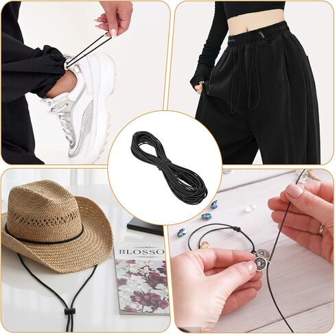 2 Rolls 1/6 Inch Black Elastic Cord, 65ft Heavy Duty Round Elastic Shock Cord Nylon Stretch String Bungee Rope Kayak Stretch String Rope for DIY Crafting Sewing, Luggage, Camping, Tie Downs in Kuwait