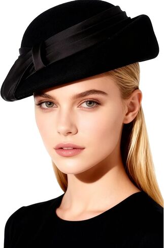 Women Wool Felt Ribbon French Fashion Vintage Millinery Beret Hats Top Cap Ladies Party Wedding Fedoras Chapeau in Kuwait