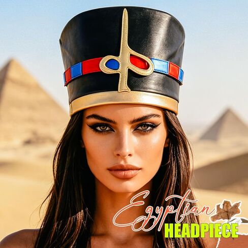 Sixexey Egyptian Headpiece Nefertiti Crown Black Headband Halloween Cosplay Costume Accessory for Women in Kuwait