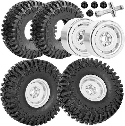 (4PCS) Aluminum 1.9 Beadlock Wheel Rims Heavy Duty for 1/10 SCX10 SCX10 II SCX10 III TRX4 D90 90046.Wheels Rim 1.9inch Beadlock Tires Wheel Hub Rim,Silver in Kuwait
