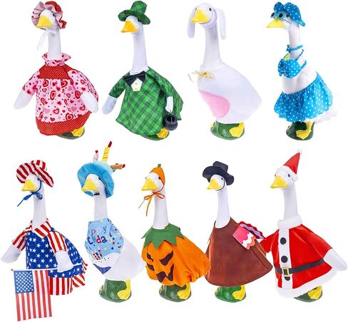 9 Set Porch Goose Outfits for 23" Lawn Goose Statue, All Holiday Seasons Goose Clothes Set Valentine St. Patrick Easter Summer 4th of July Birthday Halloween Thanksgiving Christmas Costumes in Kuwait