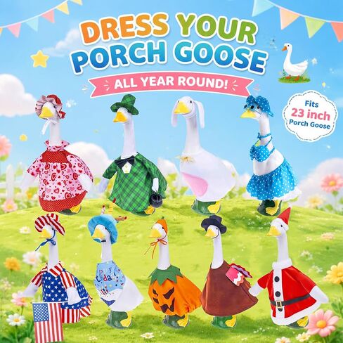 9 Set Porch Goose Outfits for 23" Lawn Goose Statue, All Holiday Seasons Goose Clothes Set Valentine St. Patrick Easter Summer 4th of July Birthday Halloween Thanksgiving Christmas Costumes in Kuwait