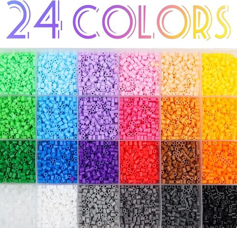 8400 Pcs Fuse Beads Kit 24 Everyday Core Colors (2.6mm Mini Beads), 350 Pcs Per Color, Bulk Perler Beads Kits with Storage Case, for DIY Crafting, School Projects, Daily Art Supplies, Creative Making in Kuwait