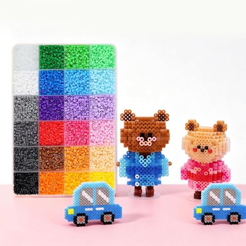 8400 Pcs Fuse Beads Kit 24 Everyday Core Colors (2.6mm Mini Beads), 350 Pcs Per Color, Bulk Perler Beads Kits with Storage Case, for DIY Crafting, School Projects, Daily Art Supplies, Creative Making in Kuwait